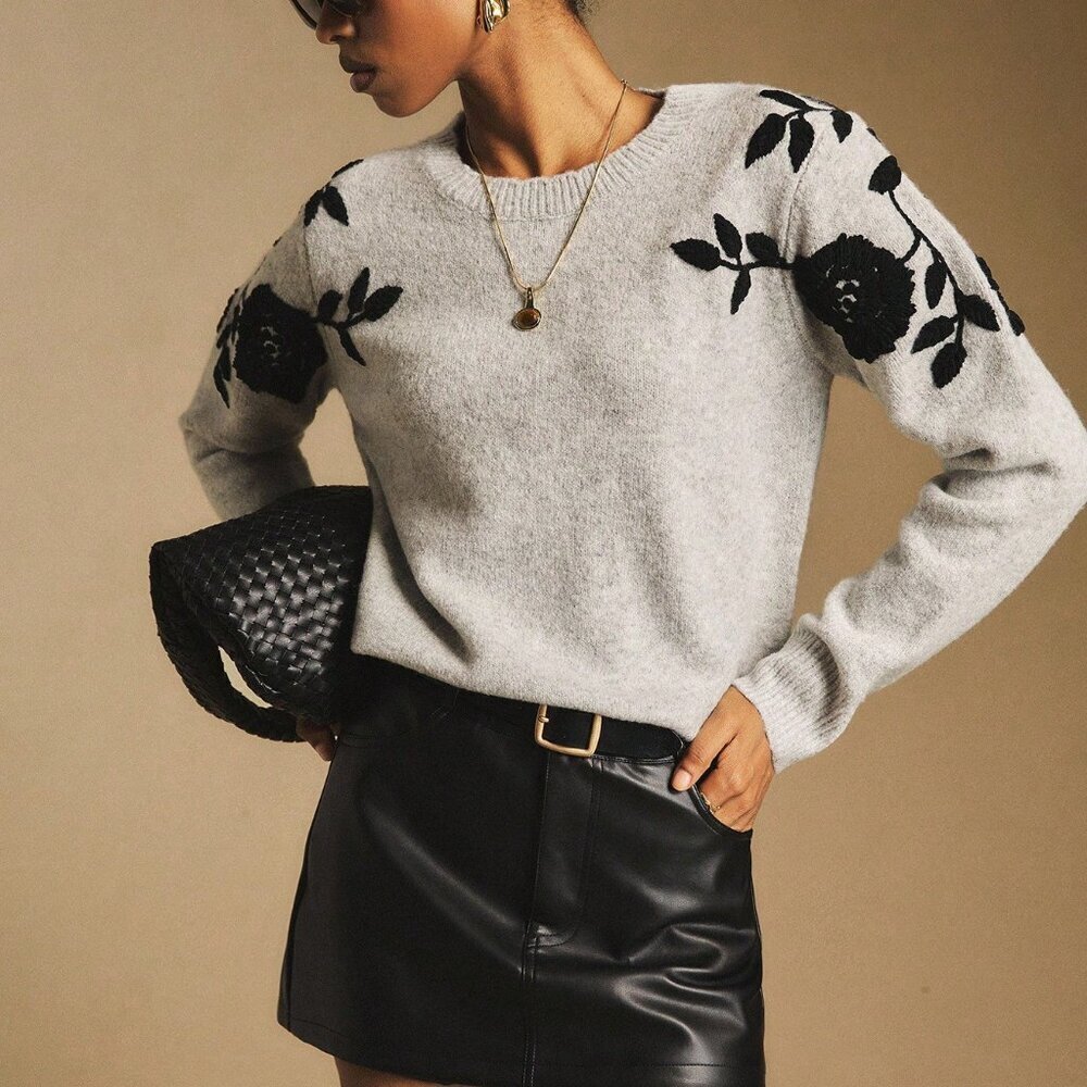 Grey Casual Women's Crew Neck Long Sleeve Sweater